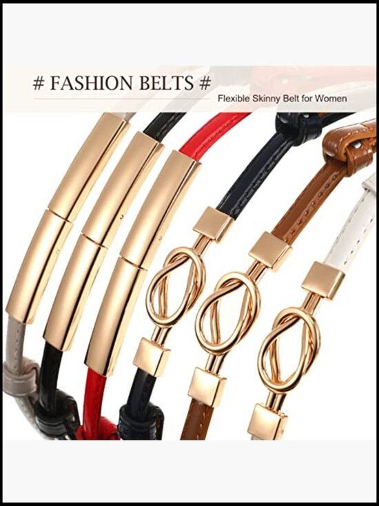 PU Leather Skinny Belt Adjustable Waistband with Metal Buckle main image 4